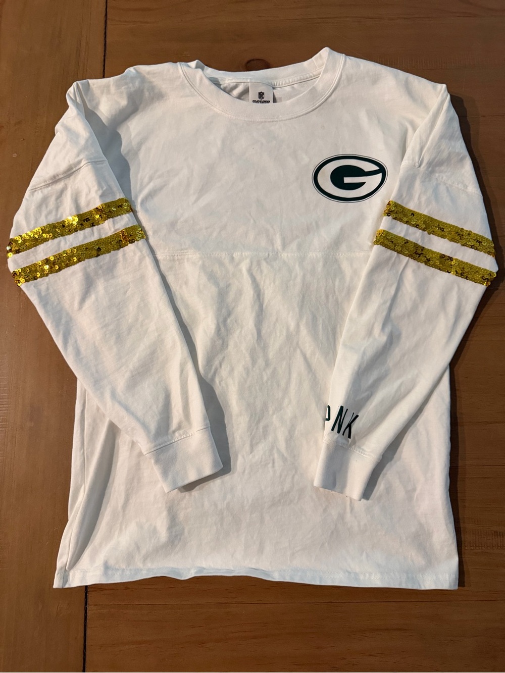 Women’s XS White Green Bay Packers Sequin Long-Sleeve Top-PINK Victoria's Secret